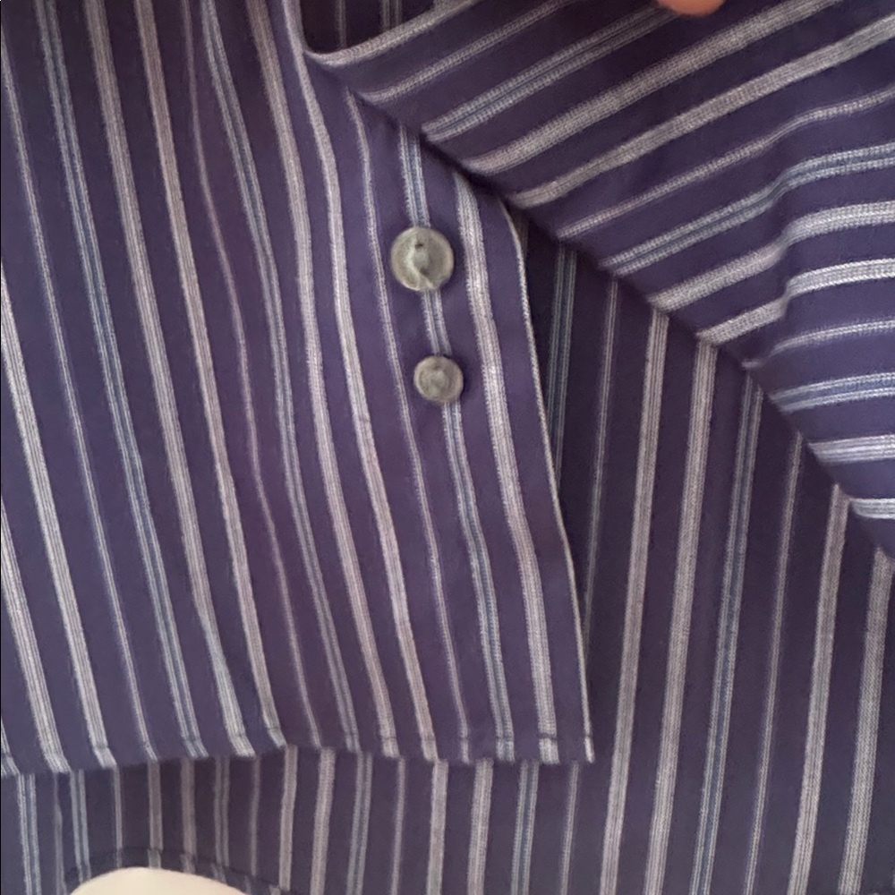 Kenneth Cole Navy Striped Shirt Size M  Neck 15 -15.5 Long Sleeve 32/33 Non iron - Picture 11 of 16